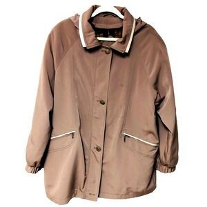 Fitz-Wright All Weather‎ Coat Women's L Zip Lining Hood Water Repel Tan Utility